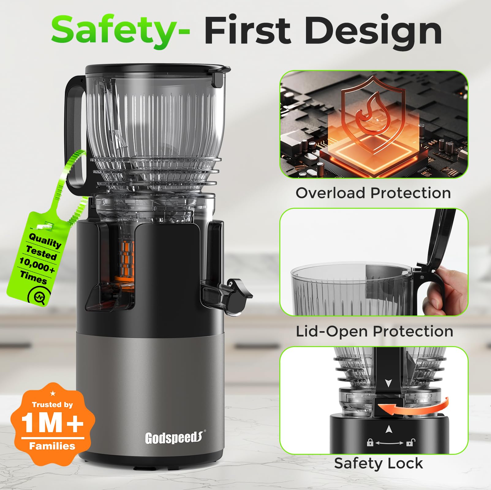 Godspeeds juicer in a modern kitchen setup