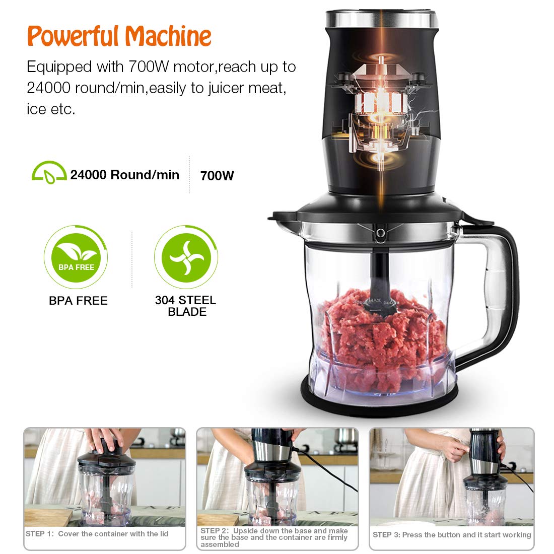 Goelunmy 1500ml food chopper for large batch prep
