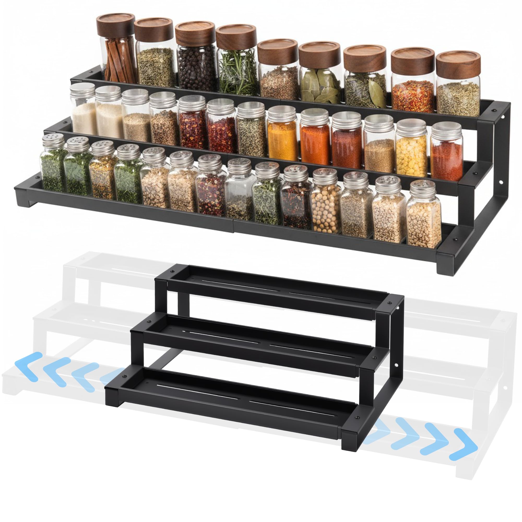 GOENDR 3-Tier Spice Rack extended with wide jar display