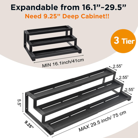 GOENDR expandable spice rack showing adjustable width