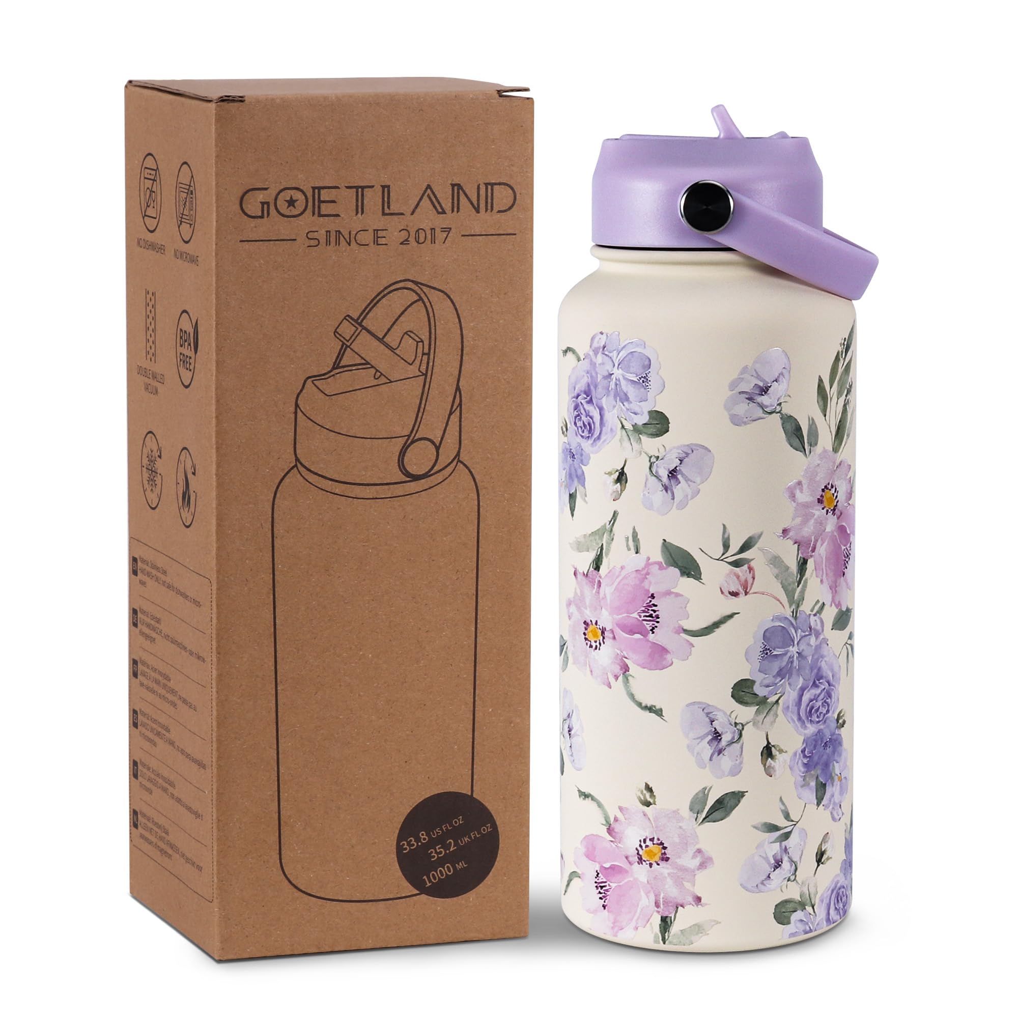 Goetland Flowers bottle with floral design for daily hydration.