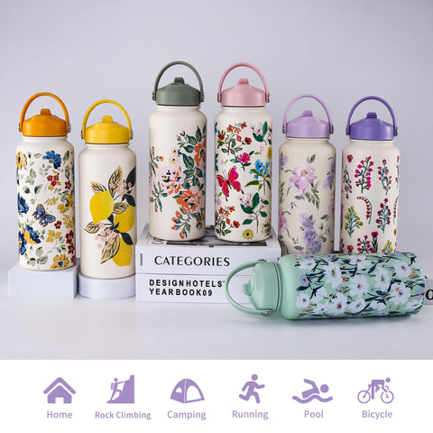 Handle-equipped bottle easy to carry on commutes.
