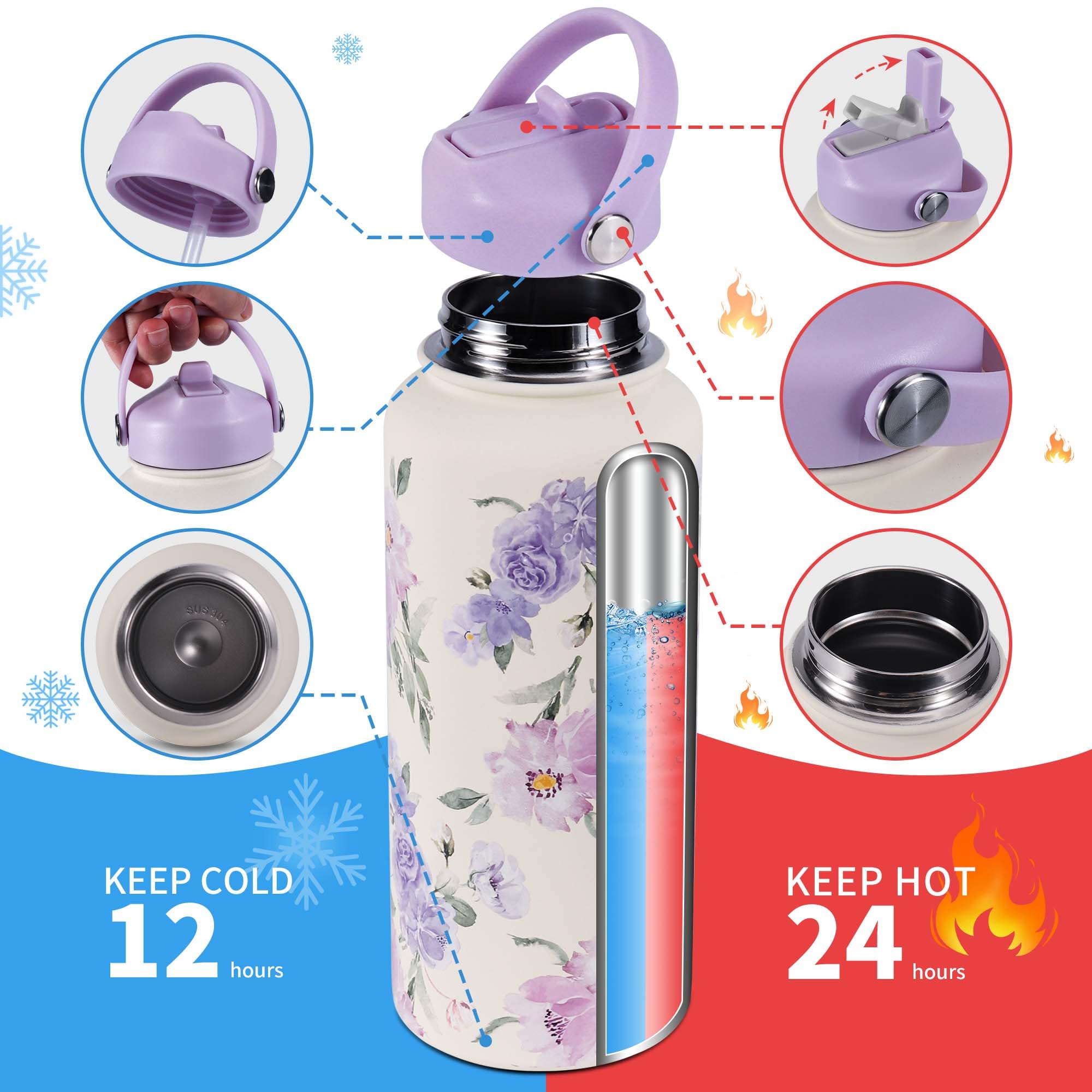 Leak-proof straw lid with silicone loop prevents spills.