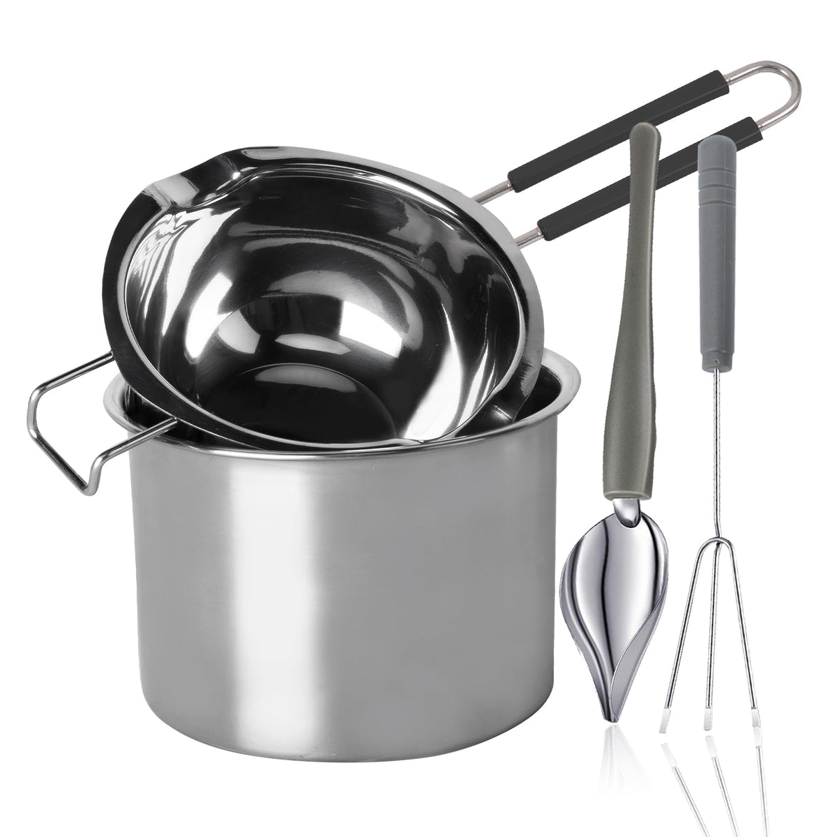 Goging stainless steel double boiler pot front view shows 1200ml capacity for smooth melting.