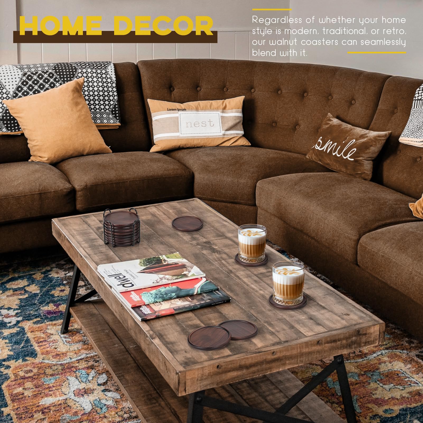 Goh Dodd raised-edge coasters protect surfaces from moisture while adding natural style.