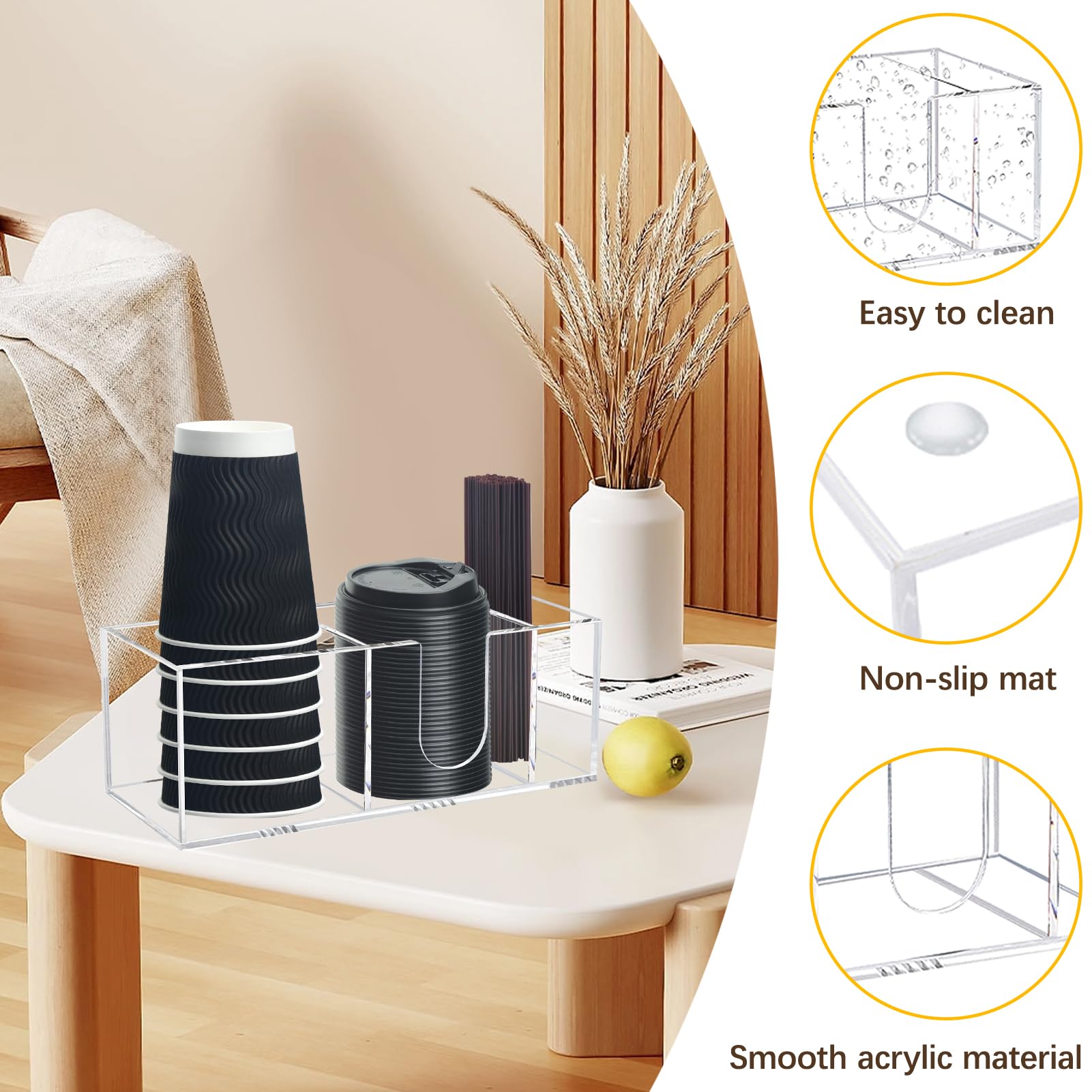 Goindy clear acrylic cup dispenser blends with modern decor and saves space.