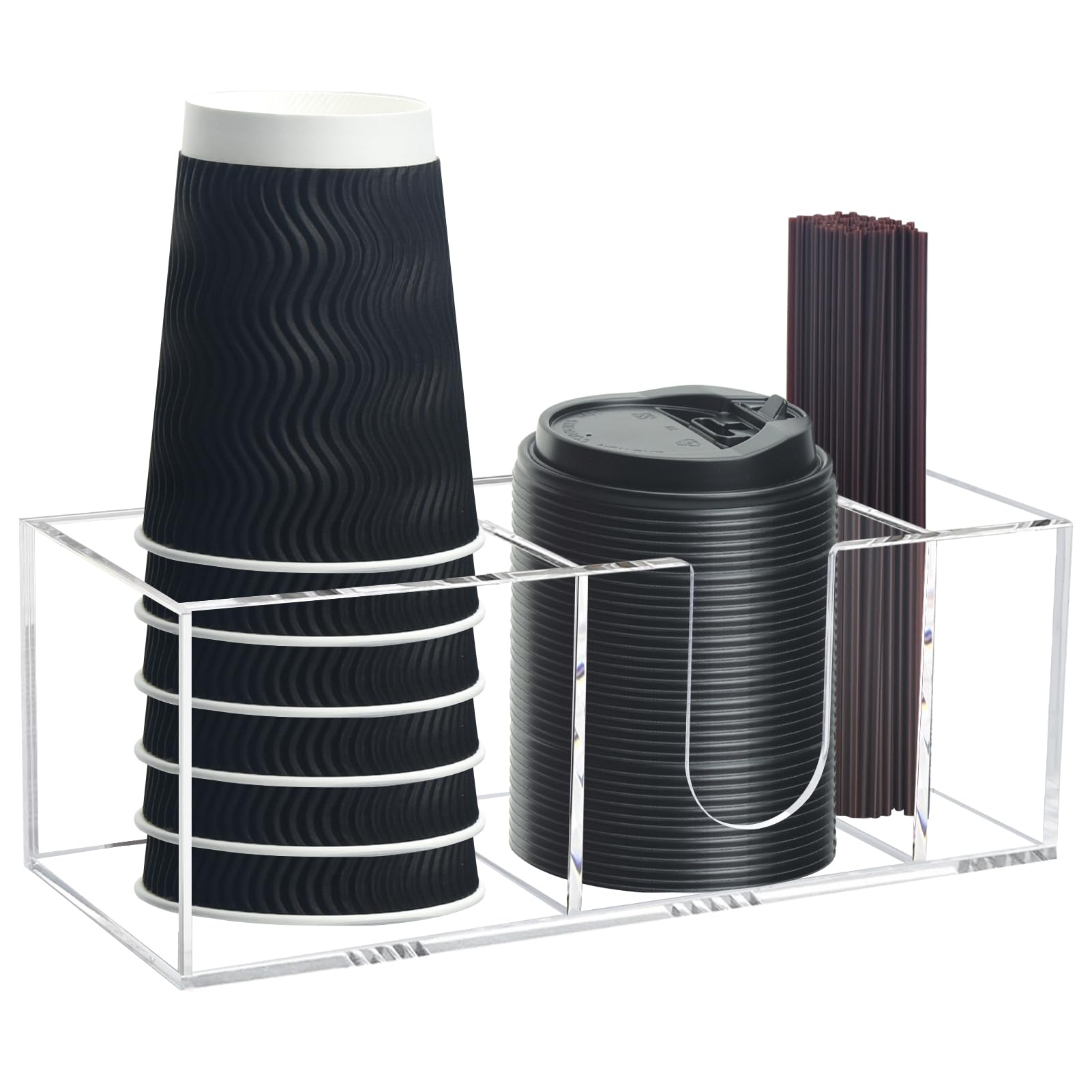 Goindy coffee bar organizer on countertop keeping cups within reach for quick service.