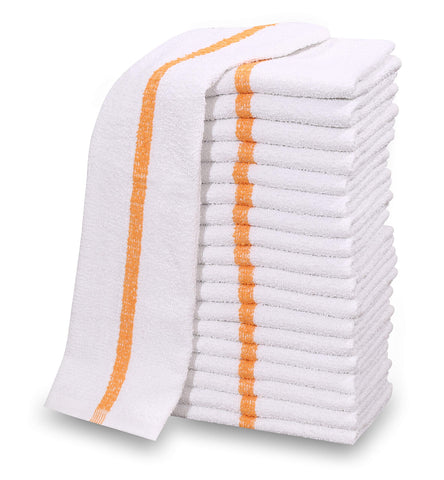 Gold Textiles 12pc cotton blend bar mop towels in white 16x19 absorb spills efficiently.