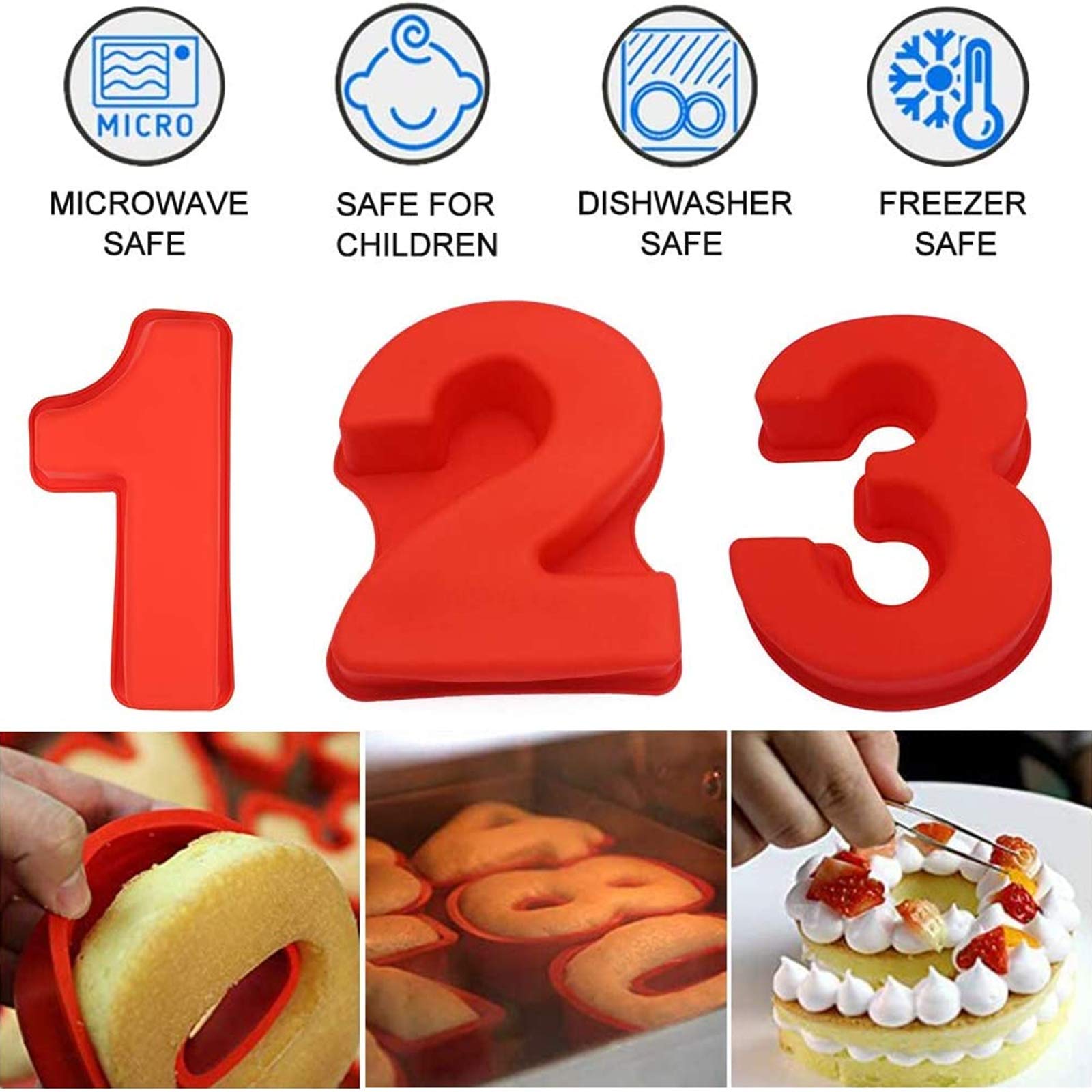 Goldbaking silicone number moulds full set close-up, versatile baking tool.