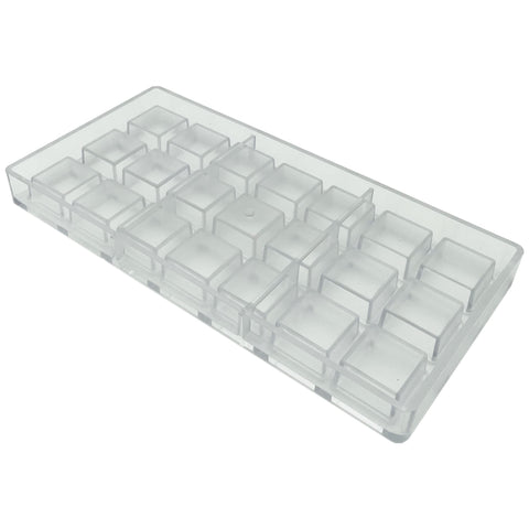 Goldbaking chocolate molds yield shiny squares with even edges.