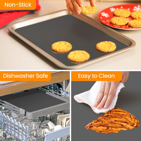 Goldeer mat cut-to-size with scissors fits various baking pans.