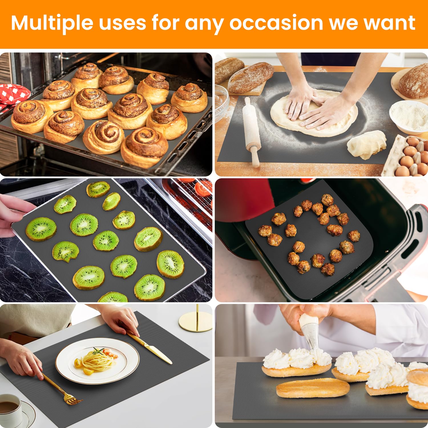 Goldeer multi-use silicone mat for baking, rolling, and countertop protection.