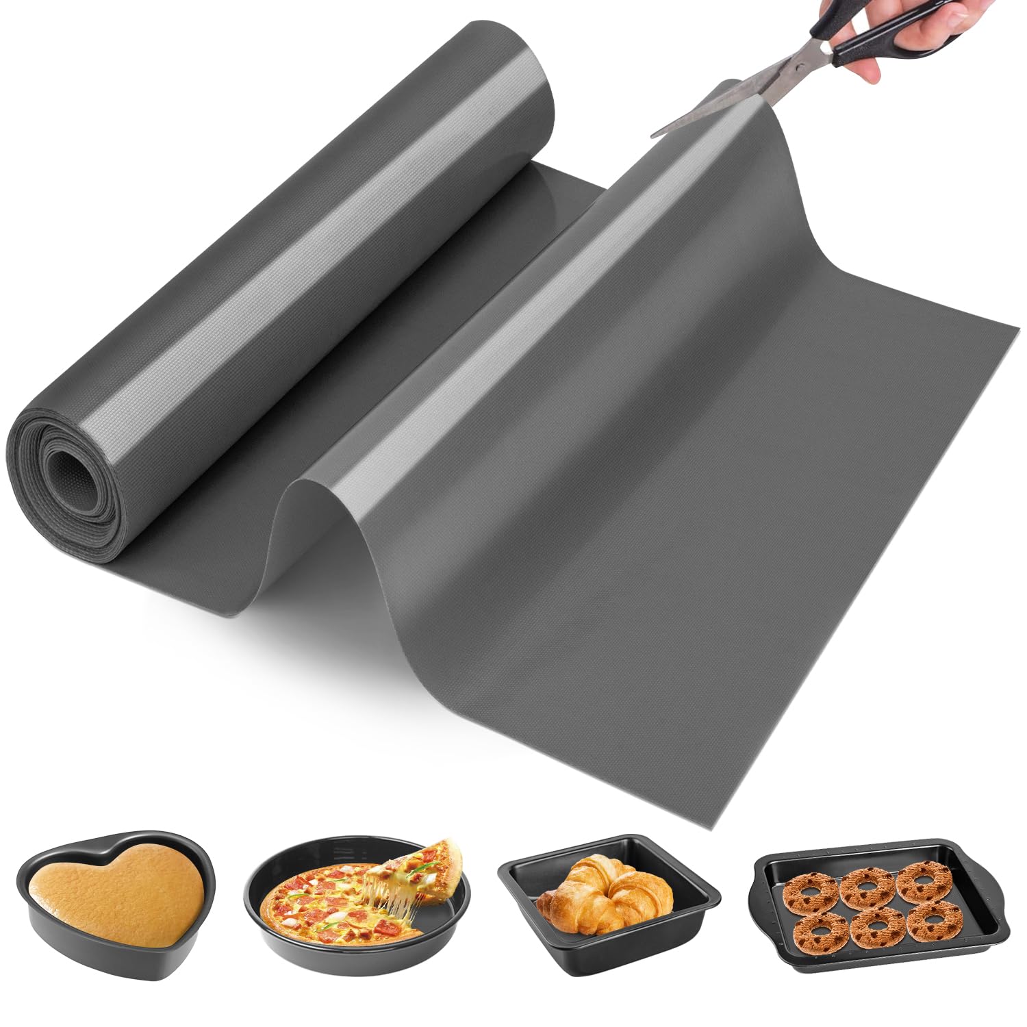 Goldeer silicone baking mat roll cut-to-size capability, ideal for custom pan shapes.