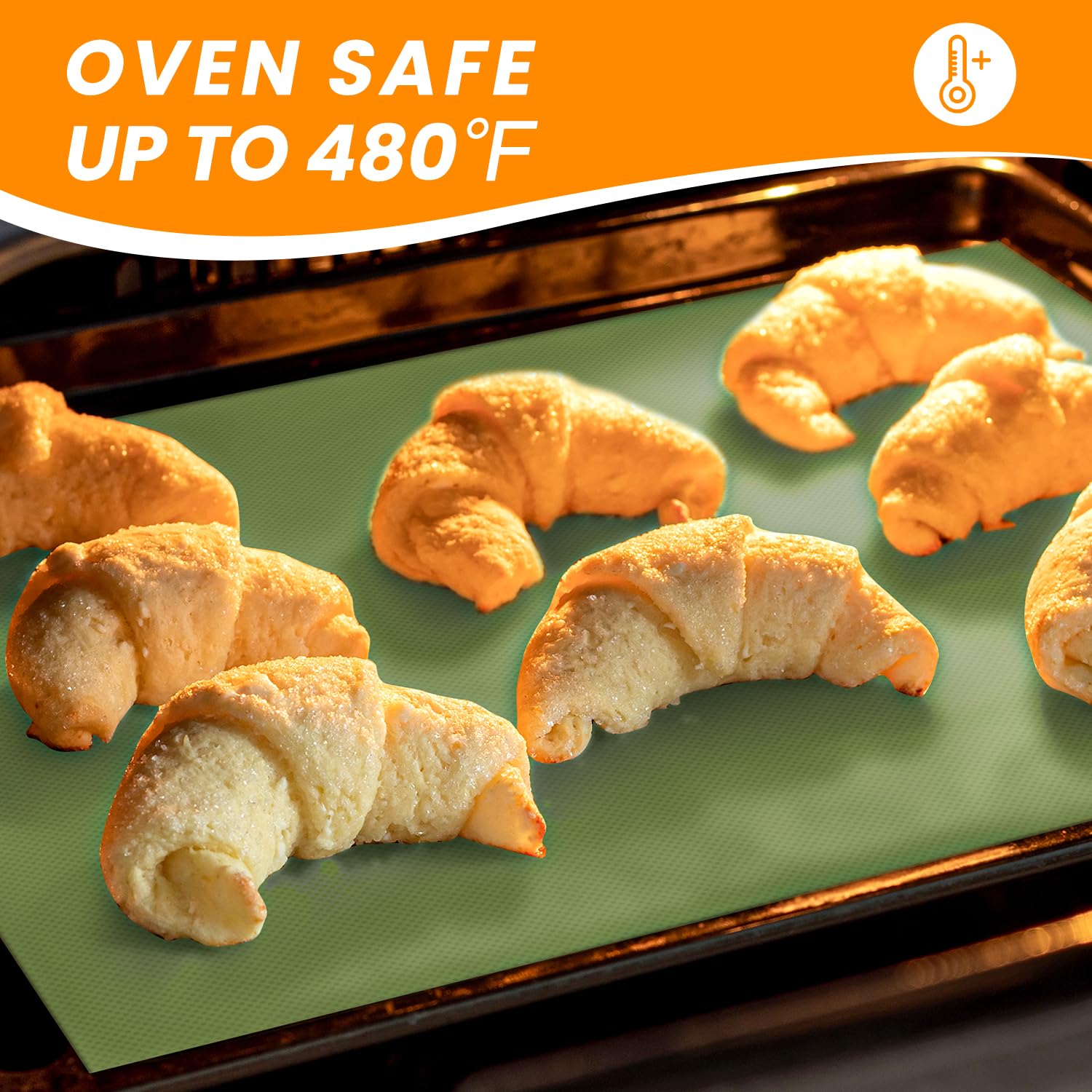 Goldeer mat with non-stick surface enables easy food release.
