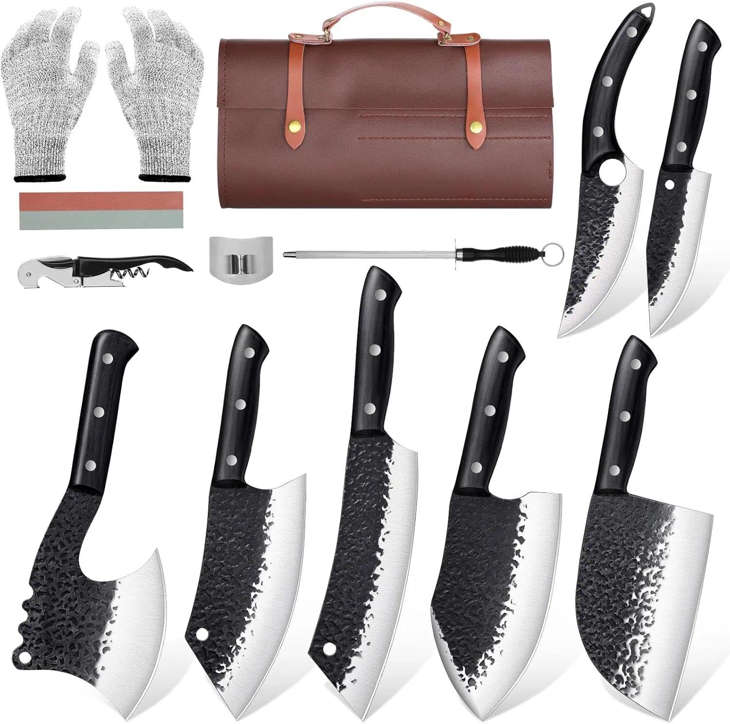 Golden Bird 13pc butcher knife set overview with sharp blades for kitchen prep