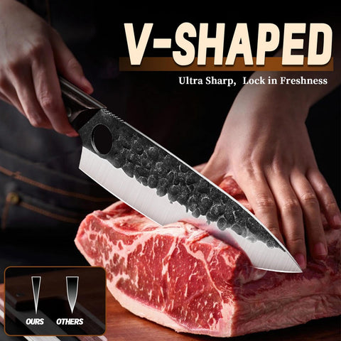 Golden Bird 8 inch Chef Knife slices with precision for even cuts.