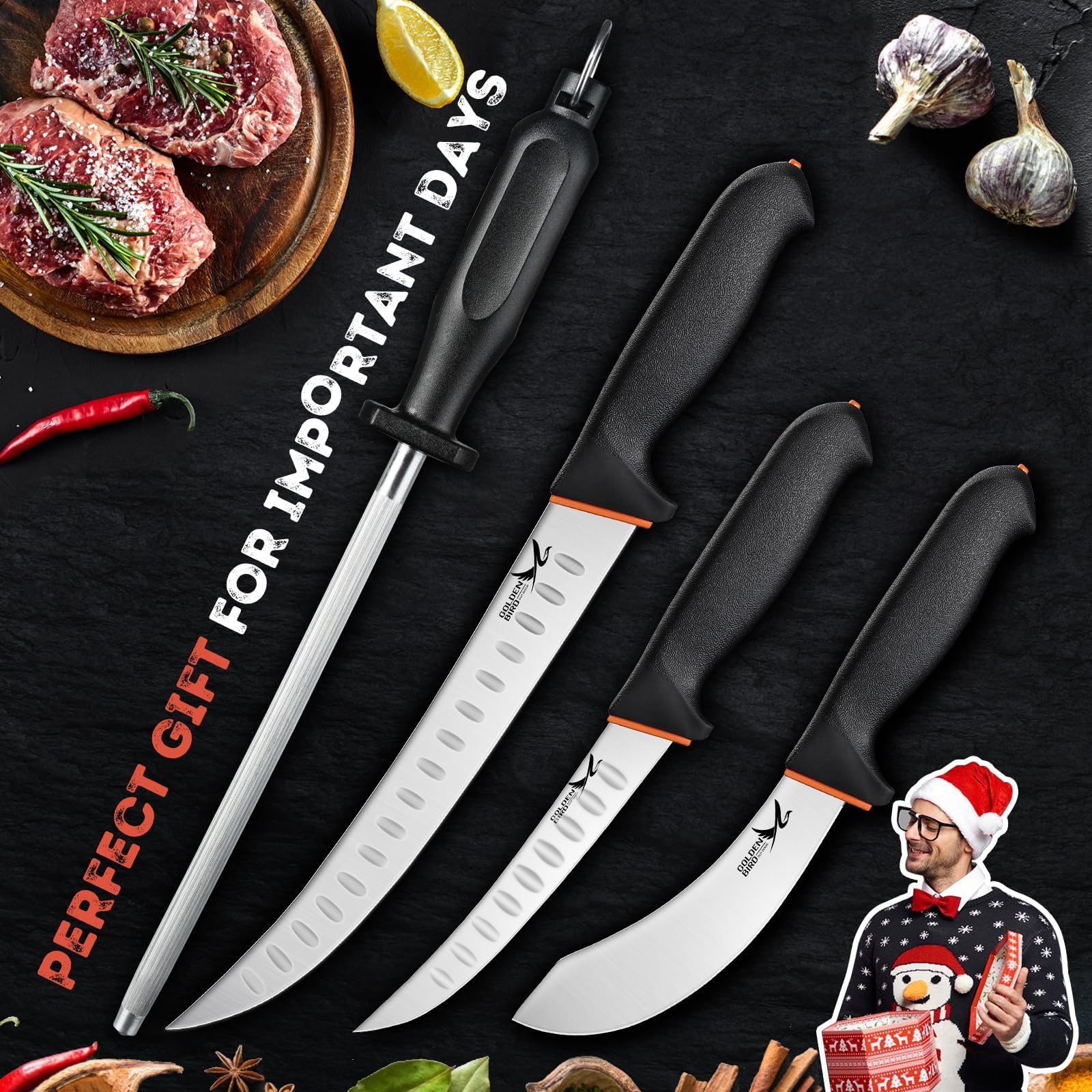 Golden Bird gift box knife set, ideal for gifting.