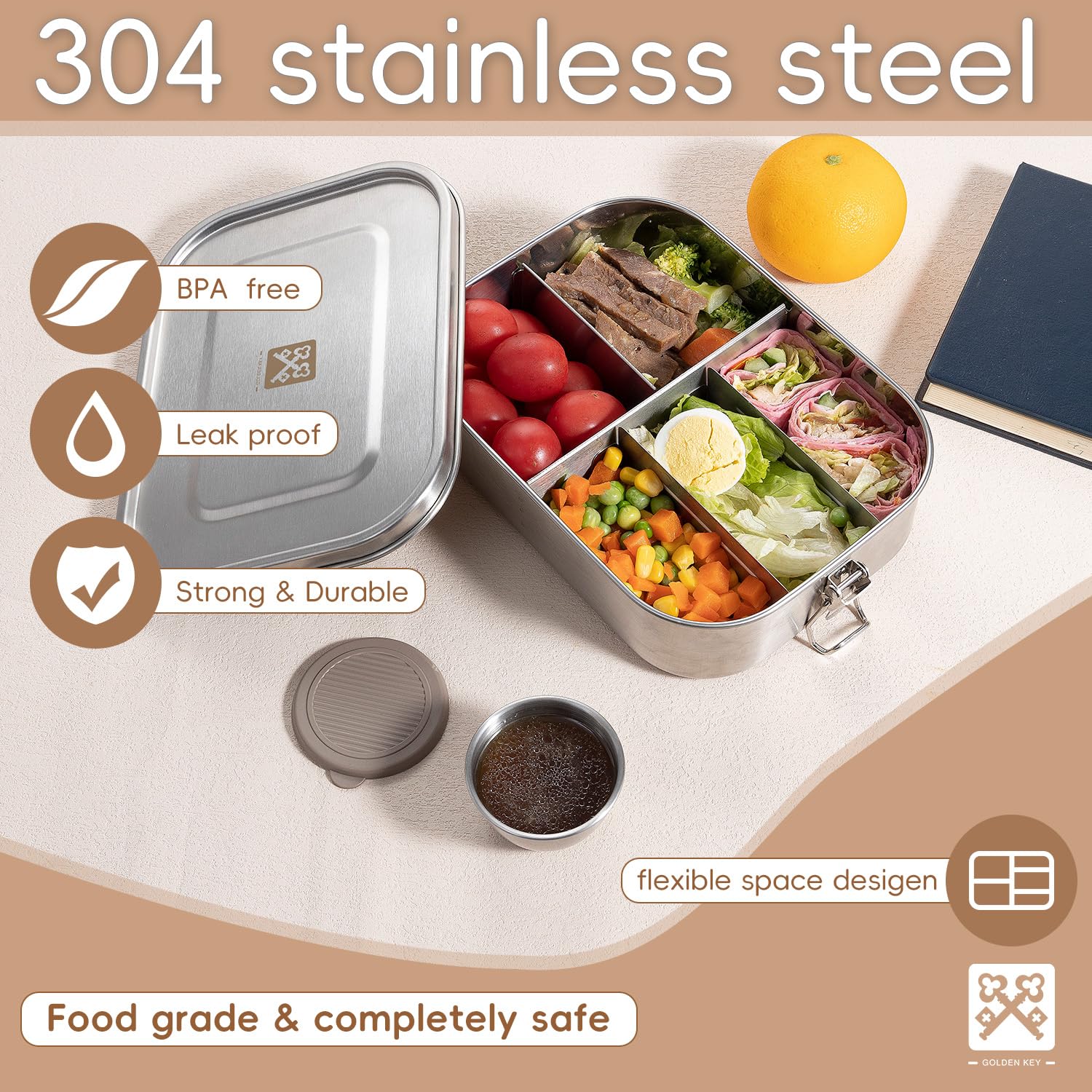 Golden Key 47QZ lunch box in bag ready for travel shows mess-free portability.