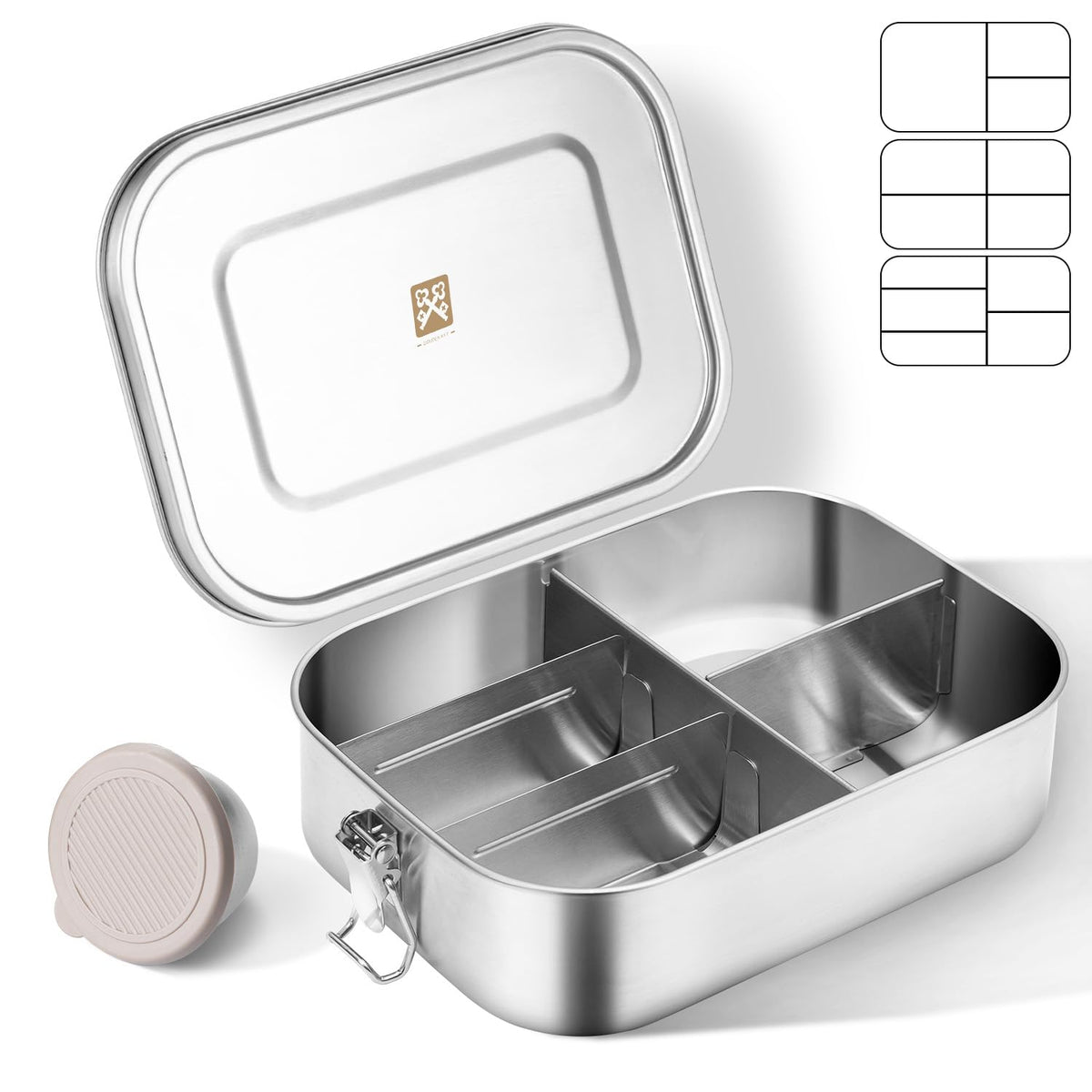 Golden Key 47QZ lunch box front view shows durable stainless steel for daily meals.