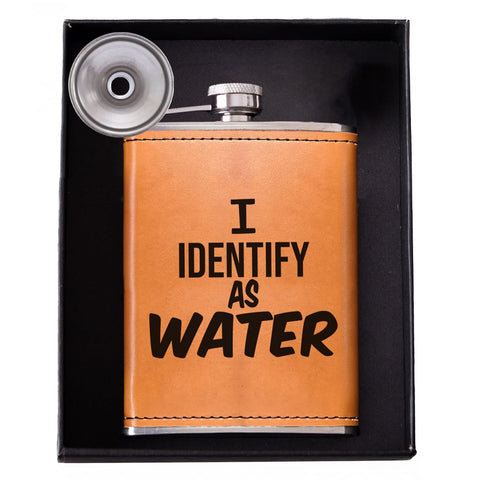 Golden Rain 8oz leather flask with funnel for mess-free filling.