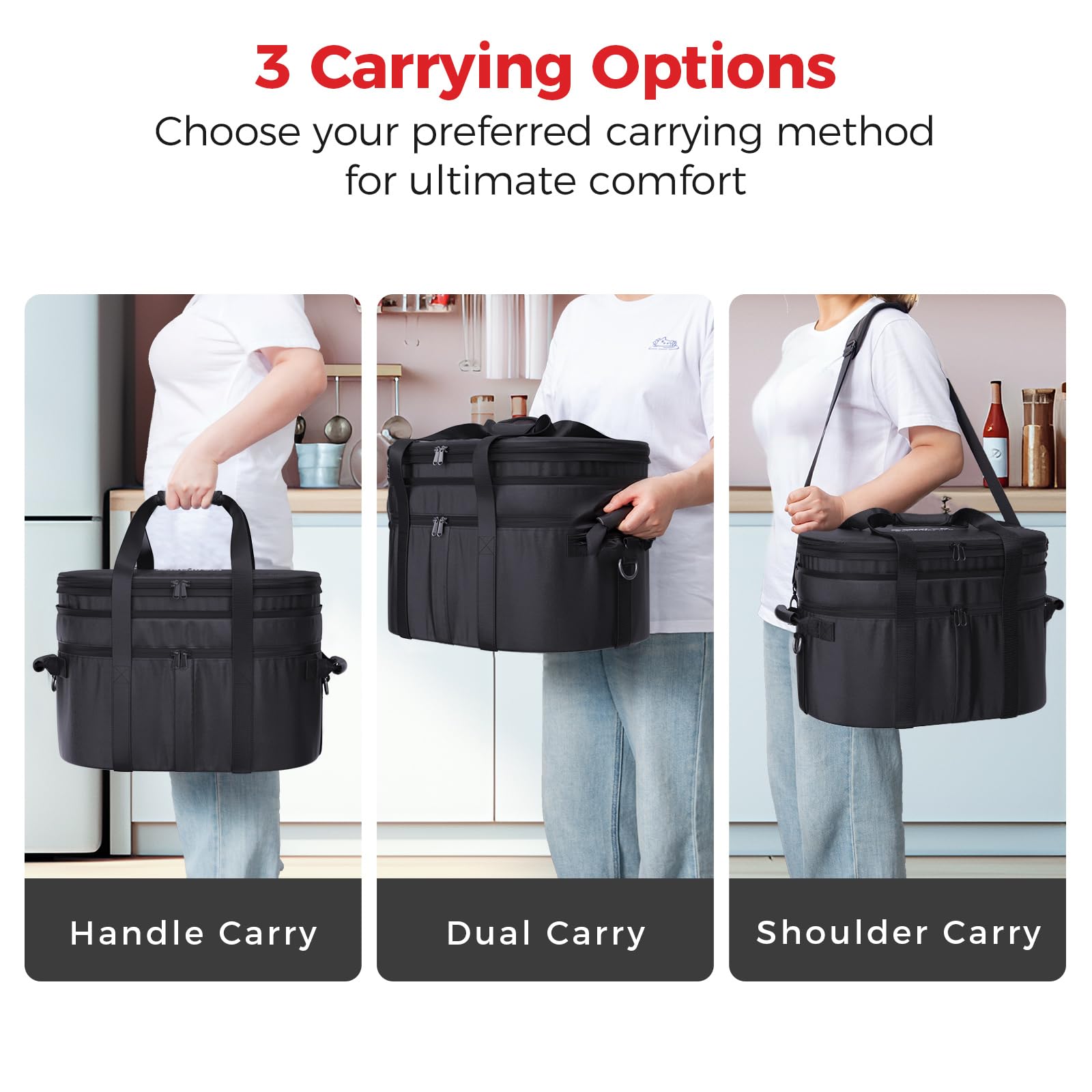 Goldlion bag front opening enables easy loading and unloading of the cooker.