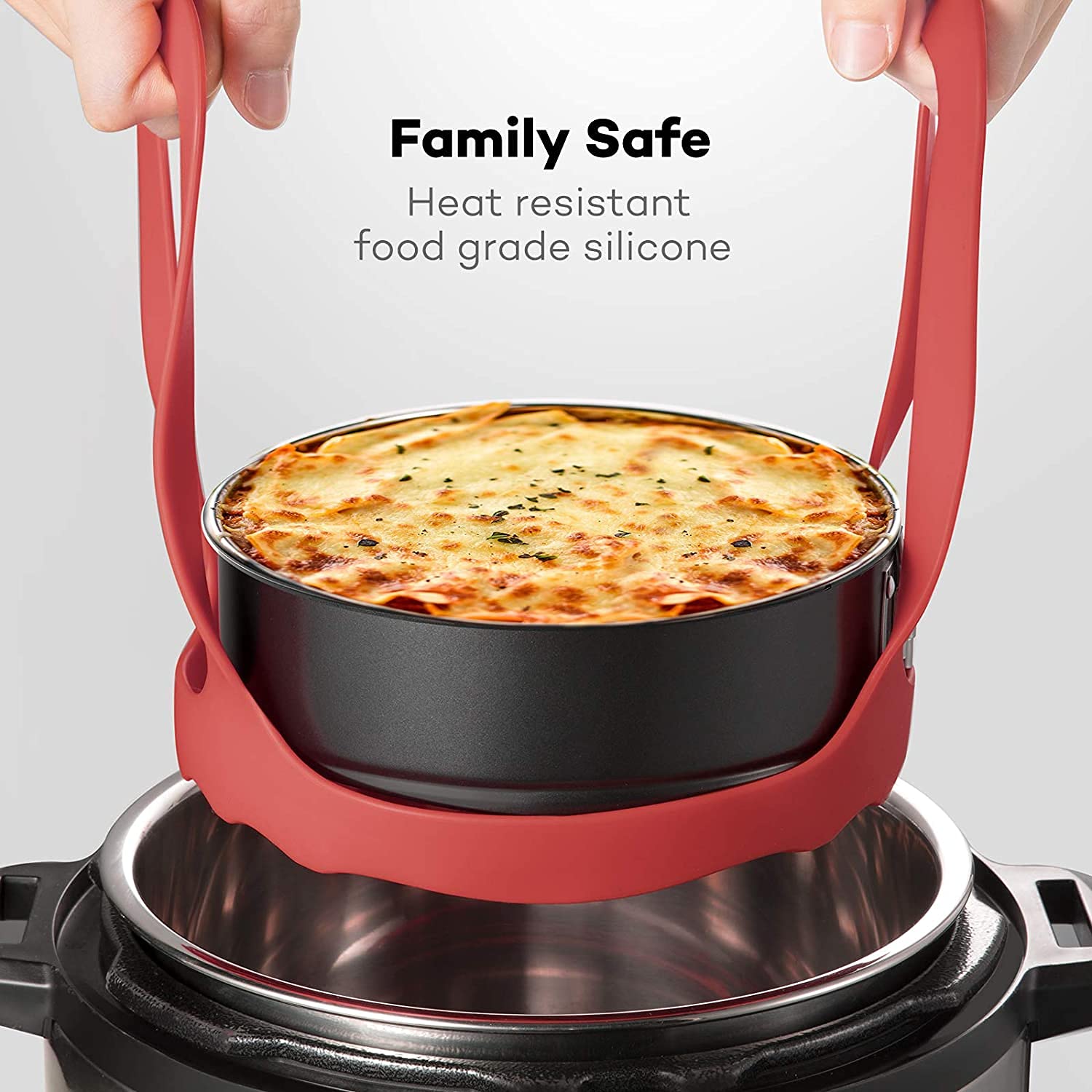 Goldlion sling lifter lifting a bowl securely for easy transfer from cooker
