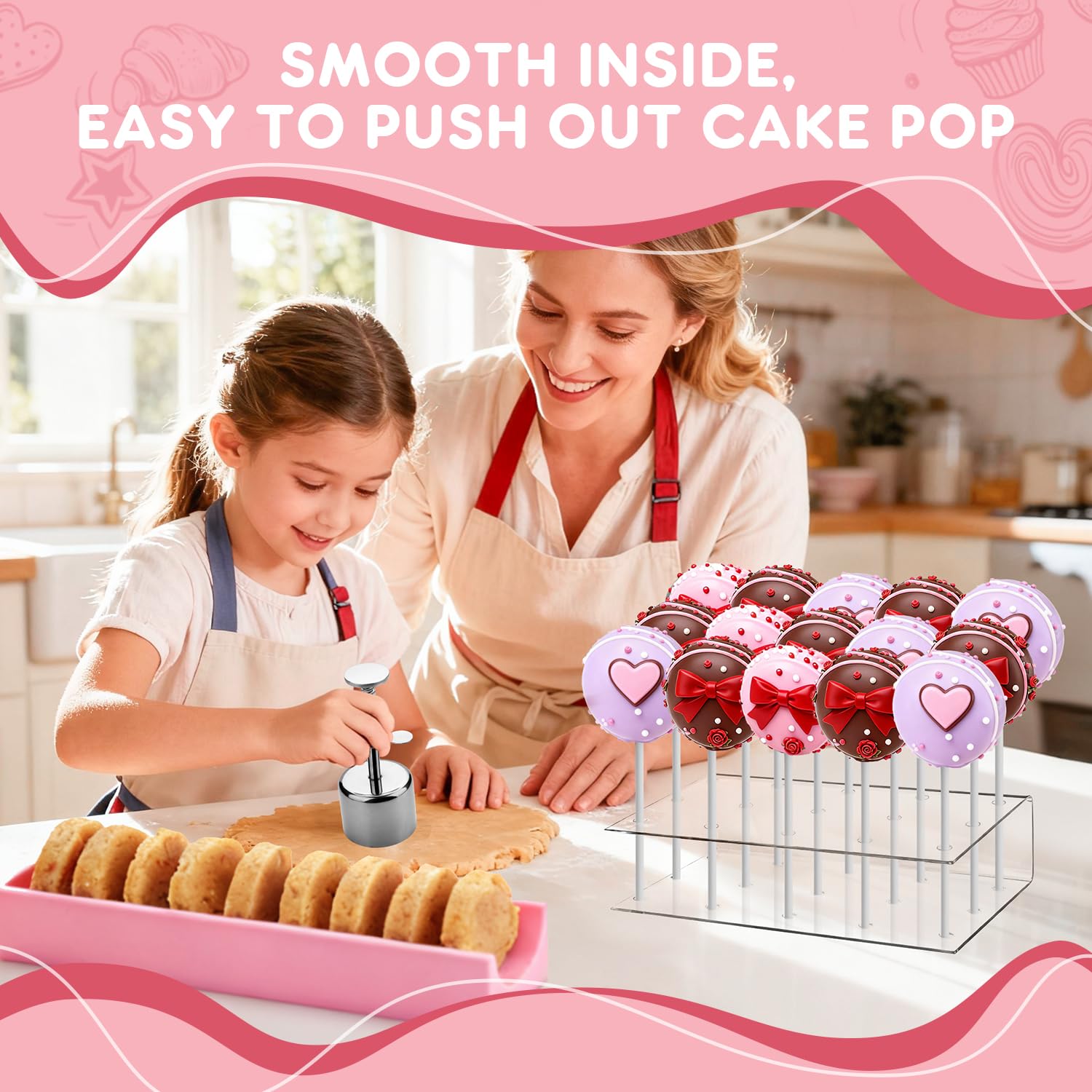 Goldusk stainless steel cake pop cutter creates uniform shapes.