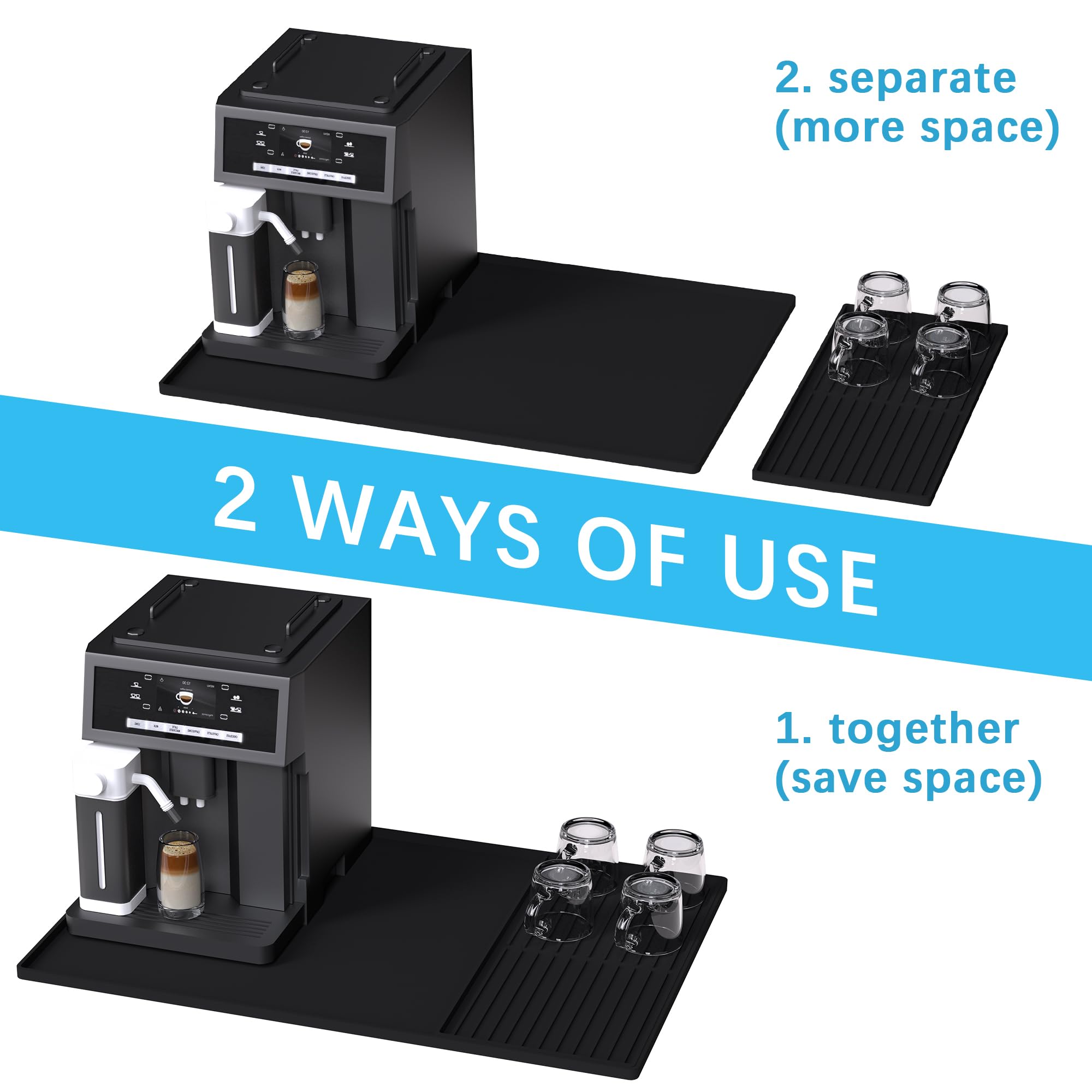 Golener silicone mat set shown as a dish-drying area keeps counters dry