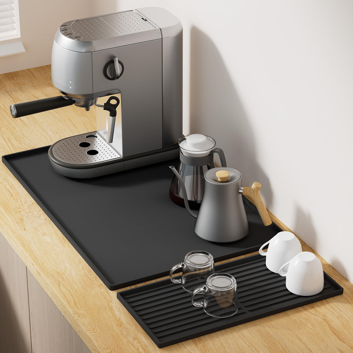 Golener silicone coffee mat set under a coffee maker protects countertops from heat