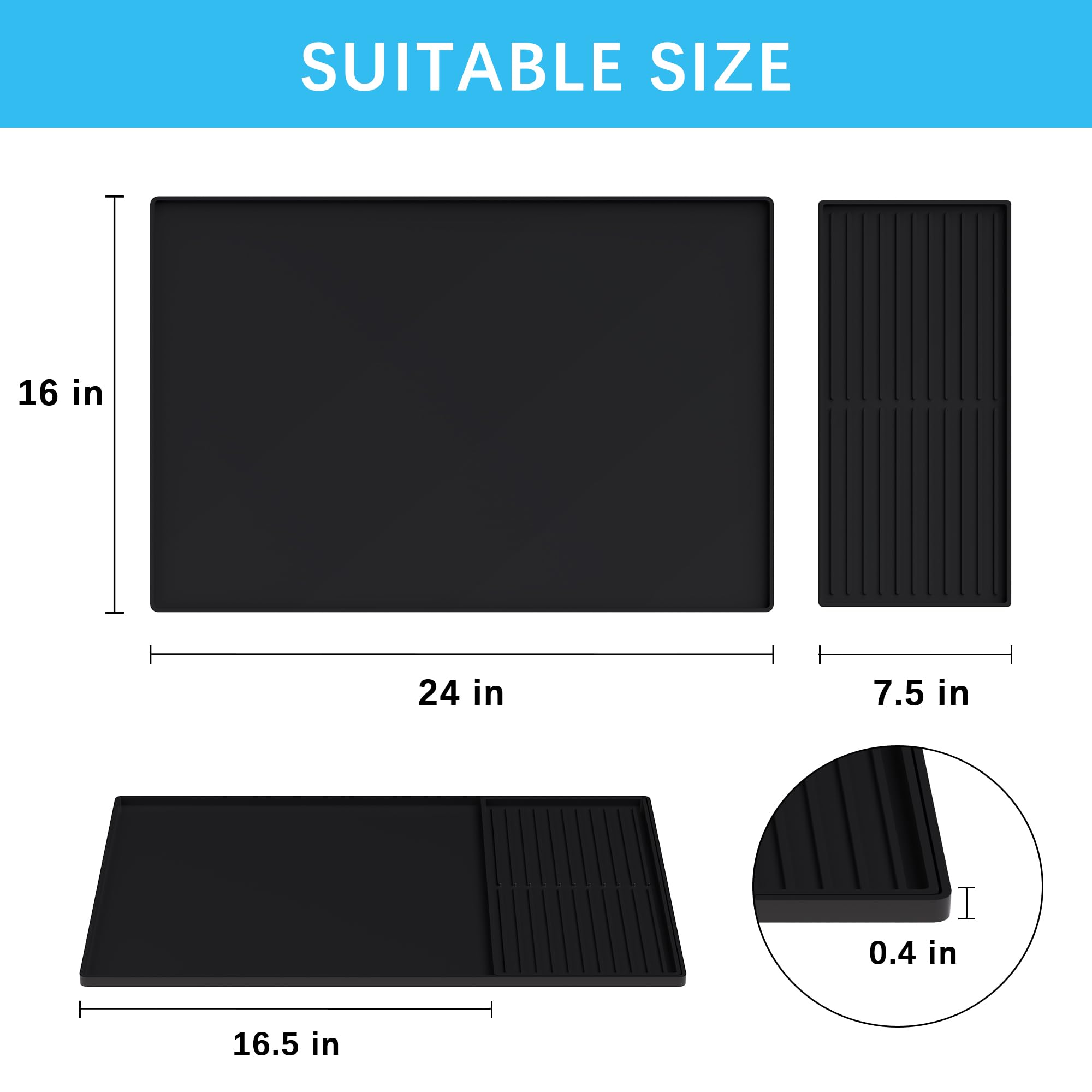 Golener silicone mat promotes fast water drainage with raised edges