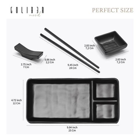 Goliber melamine sushi saucers pair with plates for neat meals