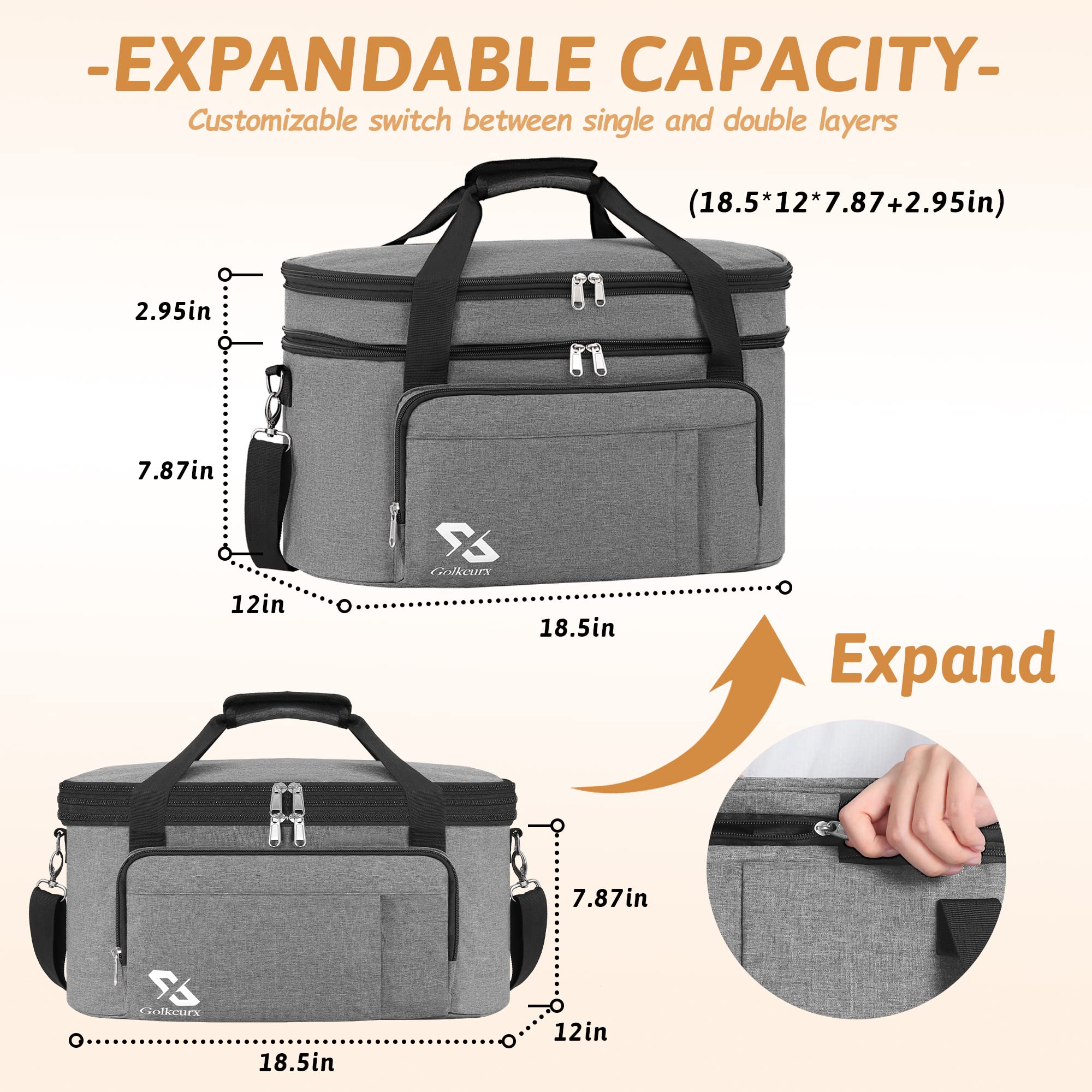 Golkcurx bag top zip compartment stores utensils and napkins on the go.