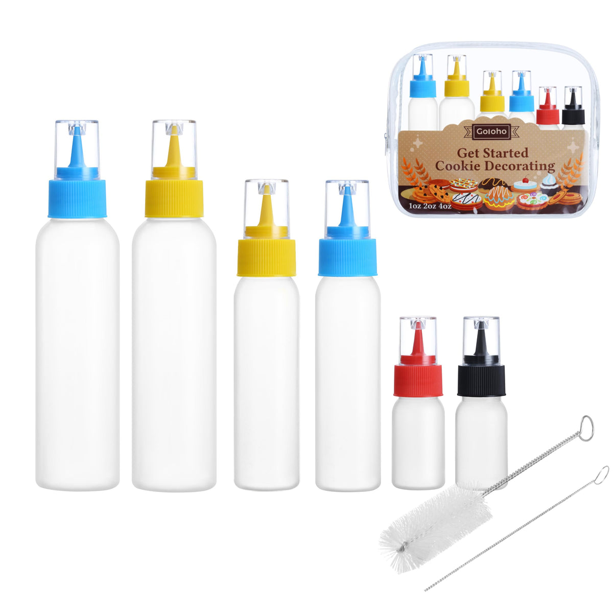 GOLOHO cookie icing bottle shows 1oz size with secure cap for precise outlining.
