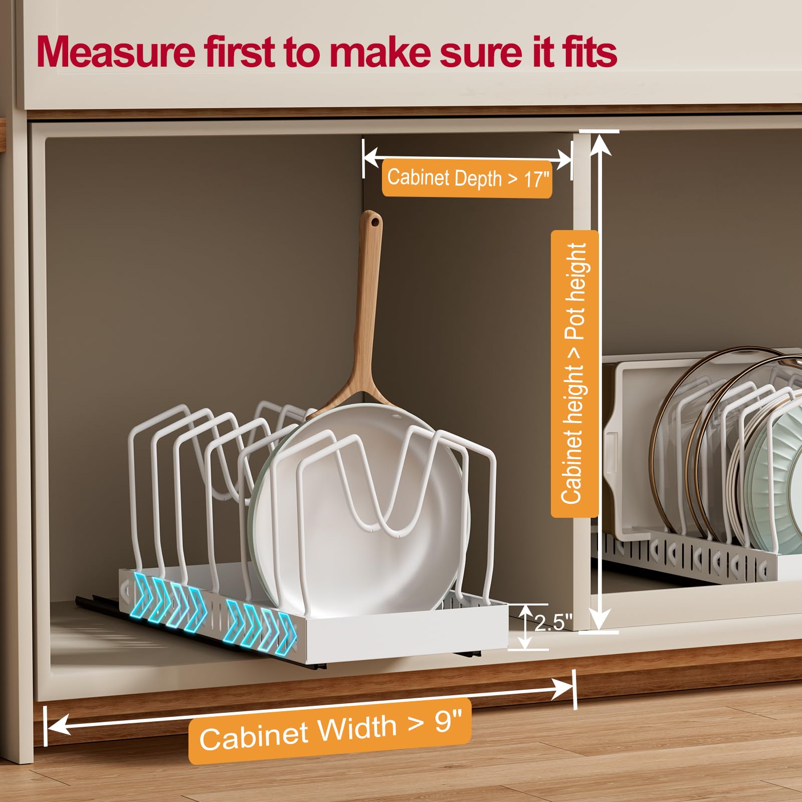 GoMaihe adjustable dividers organize 6–12 inch lids and pans for tidy storage.