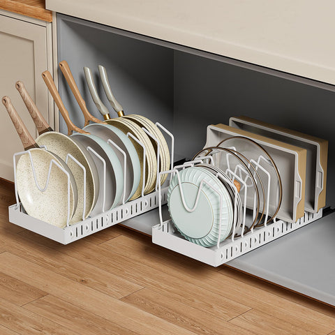 GoMaihe slide-out tray keeps pots accessible in deep cabinets.