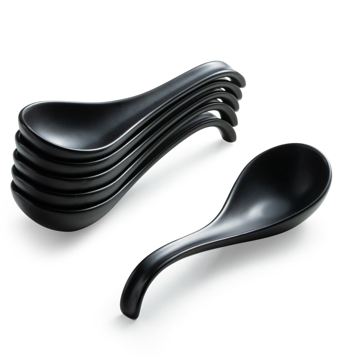 Gomakren Asian soup spoon with long handle and deep oval bowl for ramen and pho