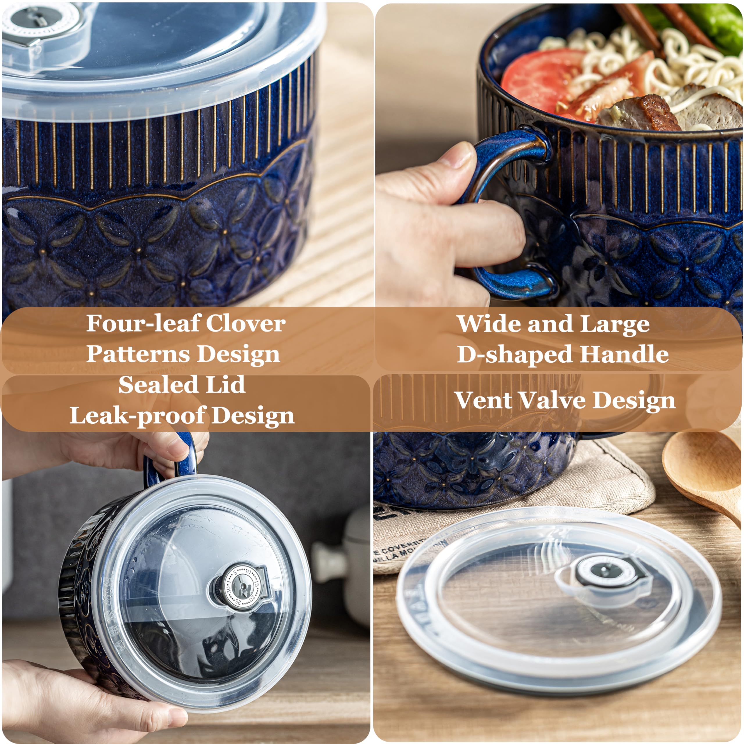 Gomakren ceramic ramen bowl in cobalt blue for hearty meals.