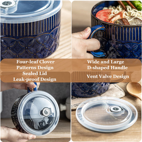 Gomakren ceramic ramen bowl in cobalt blue for hearty meals.