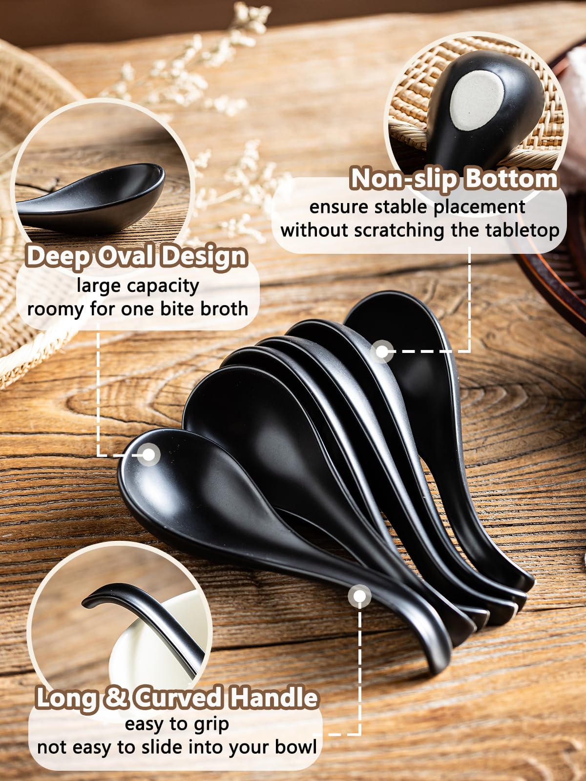 Gomakren ceramic spoon with glossy black finish for easy cleaning