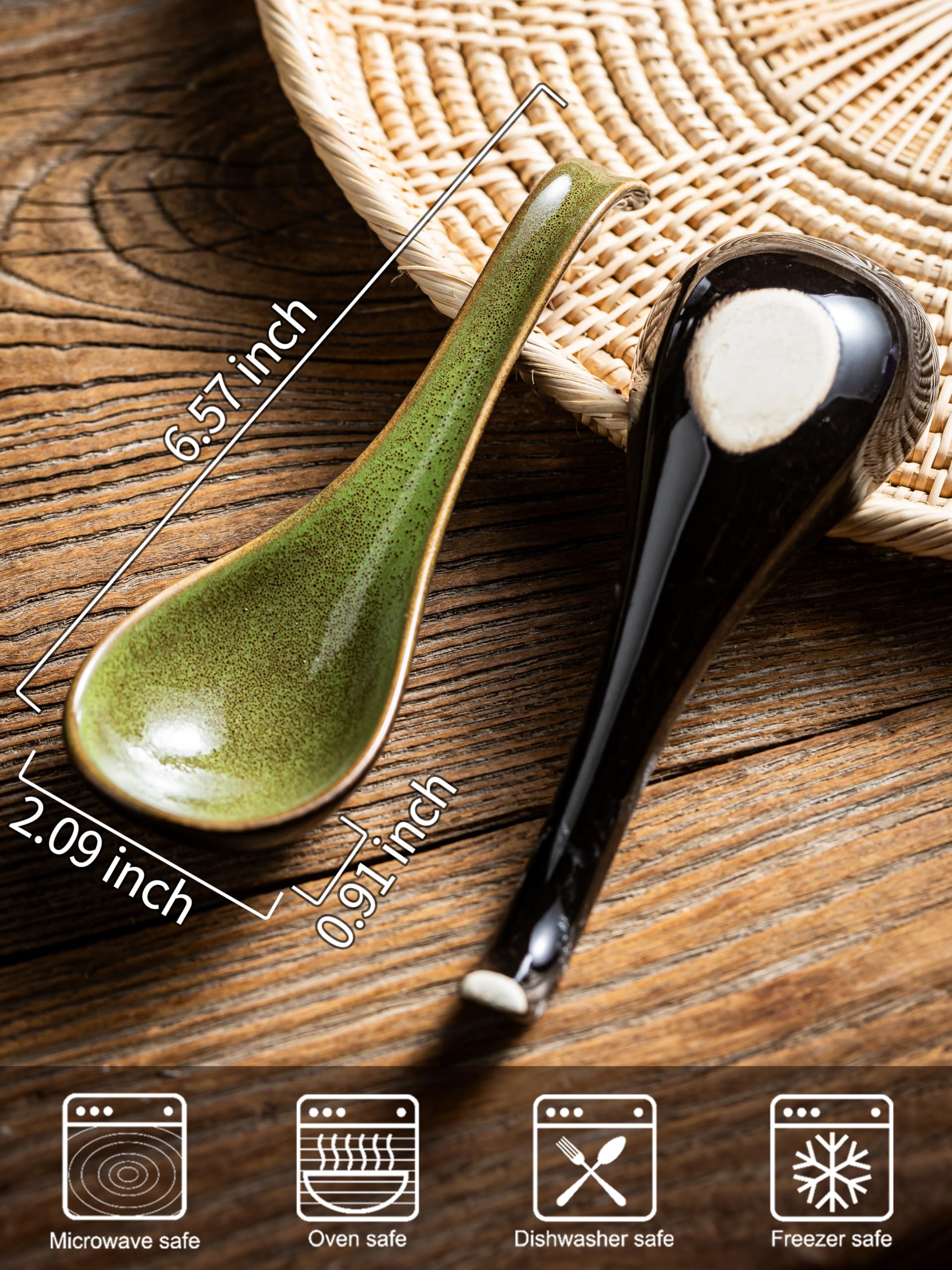 Gomakren ceramic spoons measure 6.5 inches for comfortable dining