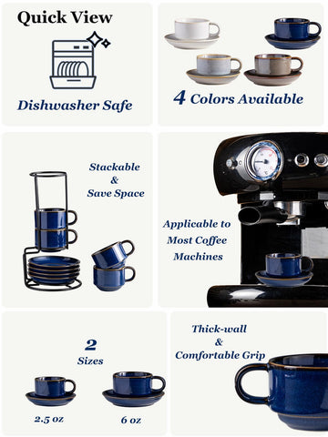 Gomakren espresso cups with saucers showcase elegant setup for morning rituals.