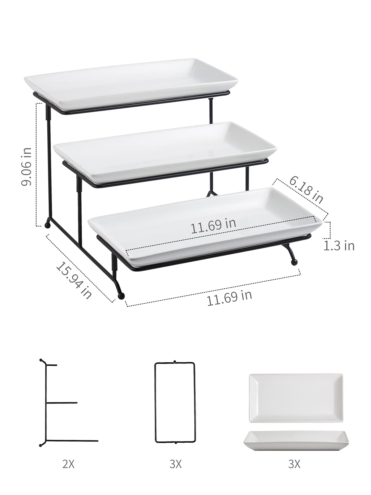 Gomakren porcelain serving platters 12-inch ideal for hors d'oeuvres and desserts.