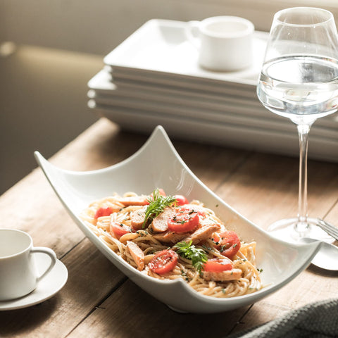 Gomakren porcelain white serving dishes with smooth surface for easy cleaning