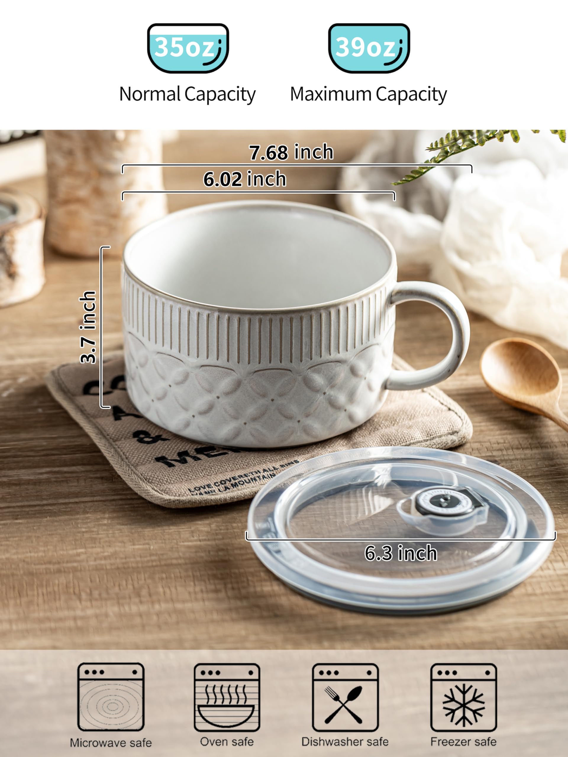 Gomakren ramen bowl lid with steam vent prevents splashes during microwaving.