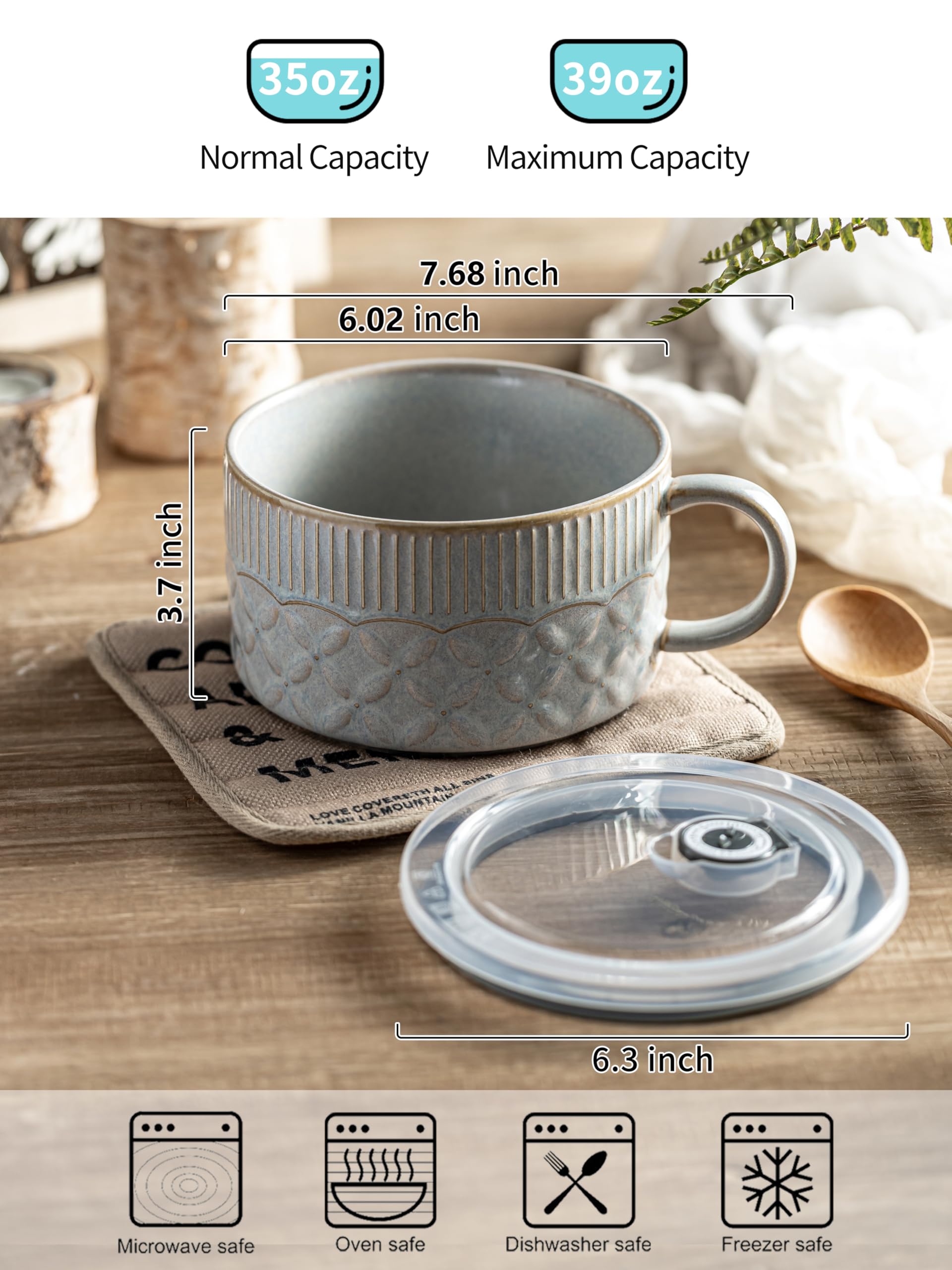 Gomakren ramen bowl with lid keeps contents covered during reheating.