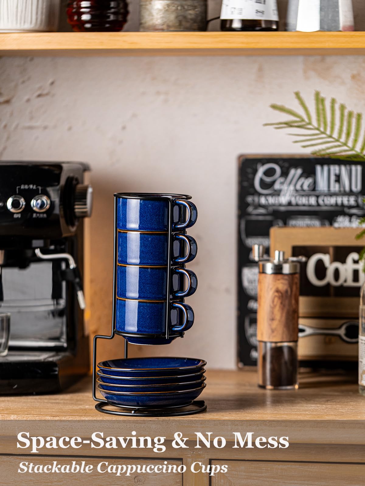 Gomakren saucer groove keeps cups secure.