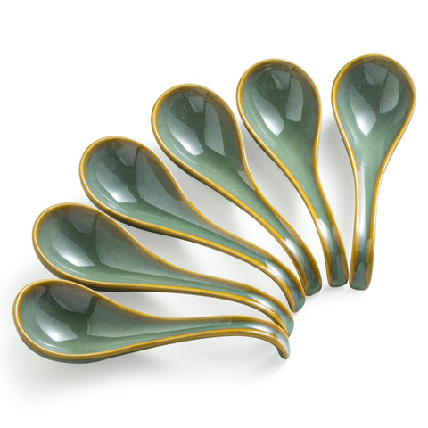 Gomakren soup spoons in blue-green glaze for elegant serving