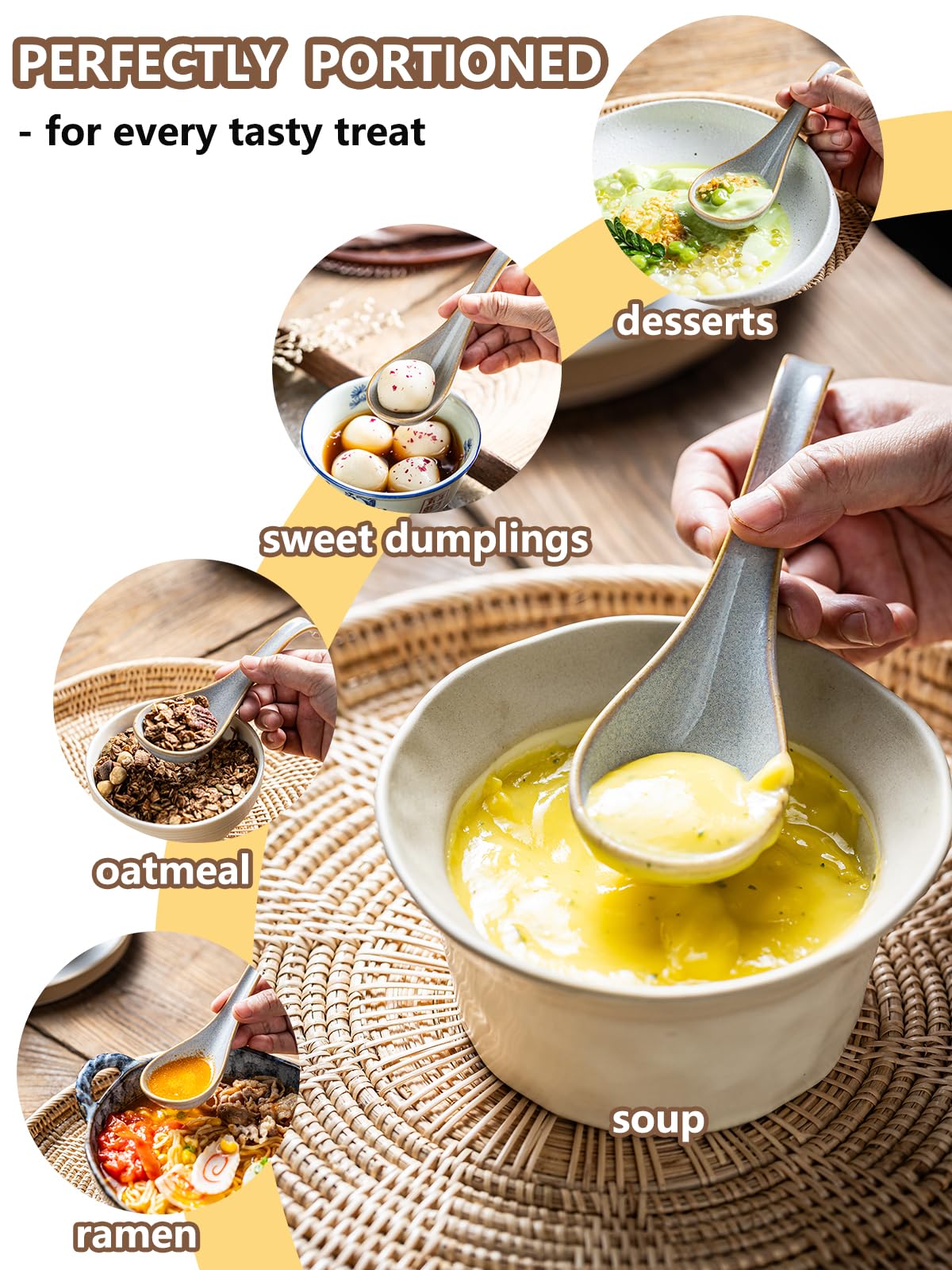 Gomakren spoons in gray ceramic complement any tableware.