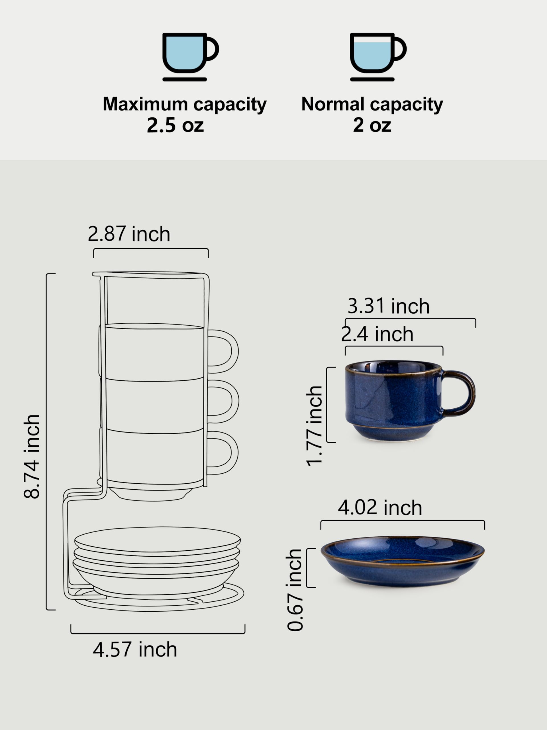 Stackable Gomakren cups save counter space in small kitchens.