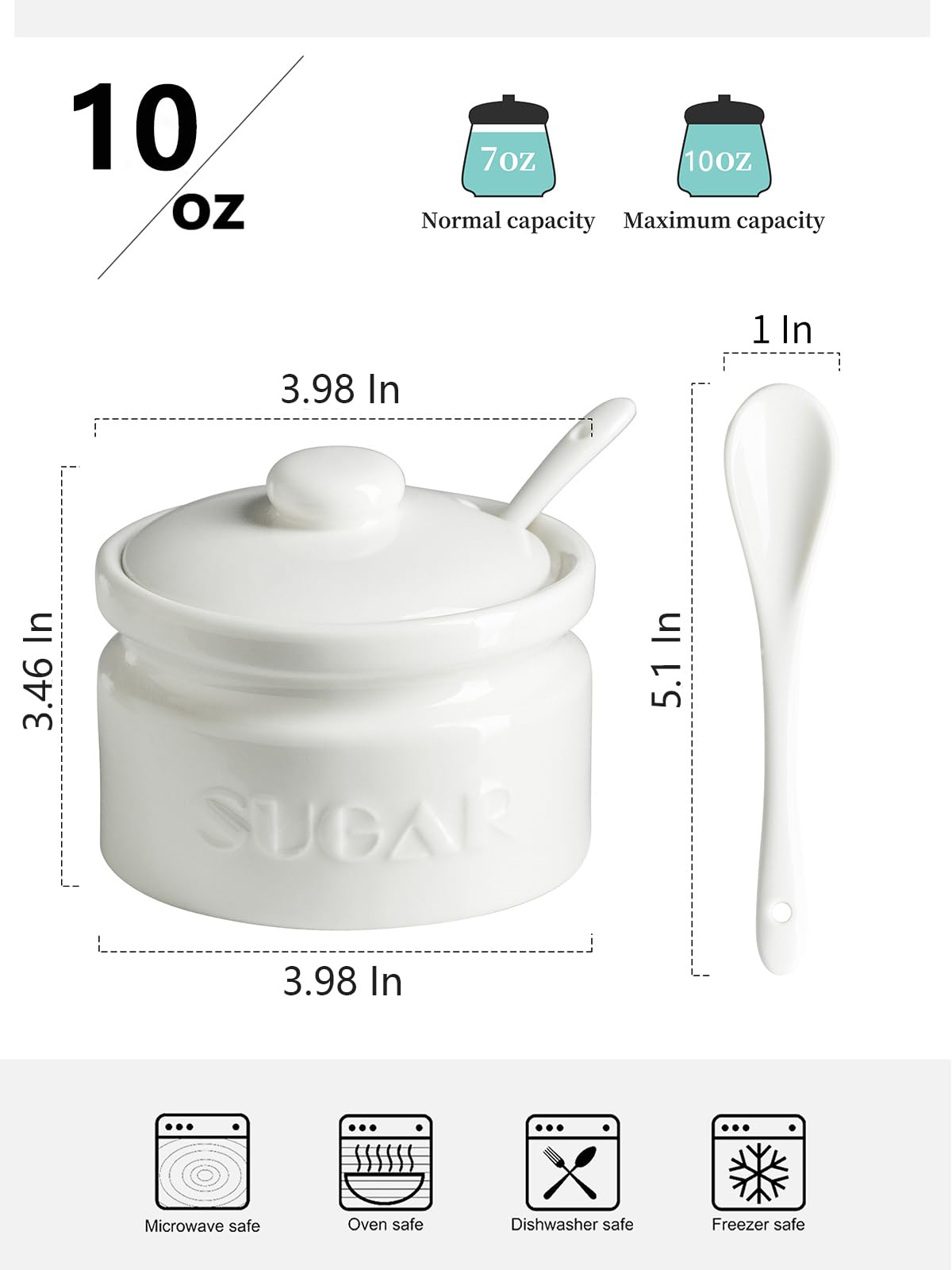 Gomakren ceramic sugar jar in white enhances kitchen decor while supporting easy scooping.